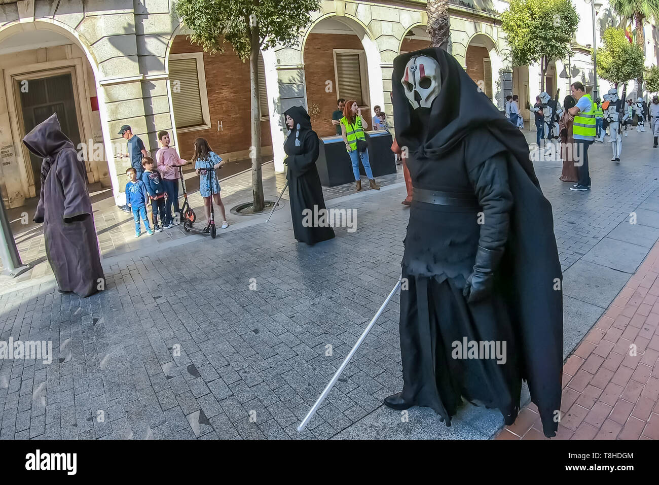 Huelva, Spain - May 5, 2019:  Parade of a group of cosplayers at a comic con event wearing costumes from Star Wars Stock Photo