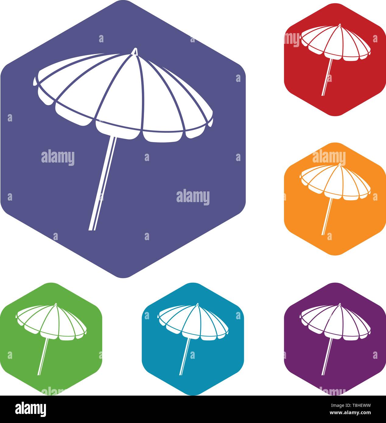 Beach umbrella icons vector hexahedron Stock Vector