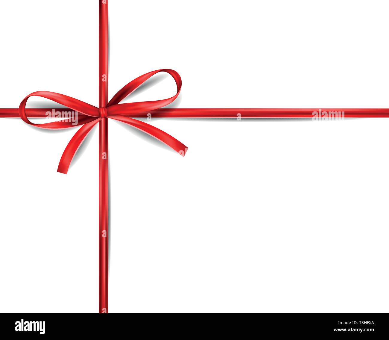 Red Ribbon with Red Bow. Vector Isolated Bow Decoration for