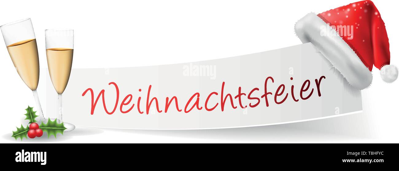 german Weihnachtsfeier christmas paper banner with santa cap Stock Vector