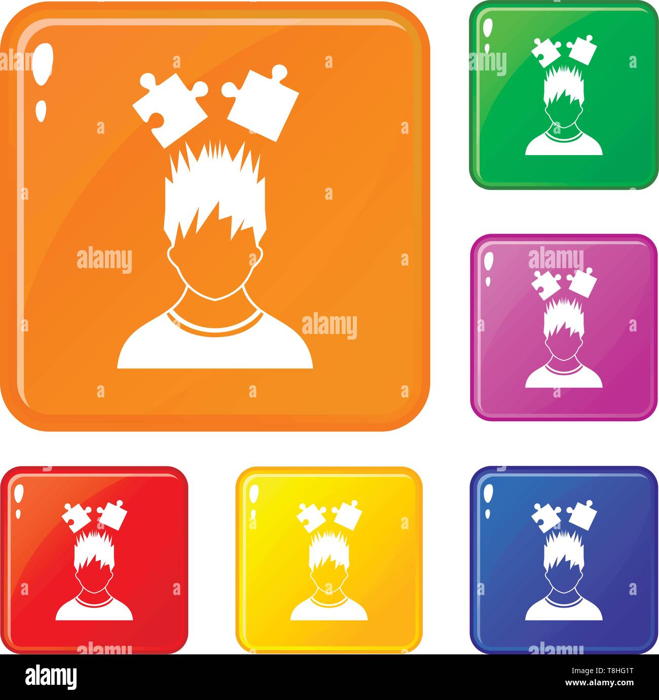 Man with puzzles over head icons set vector color Stock Vector Image ...