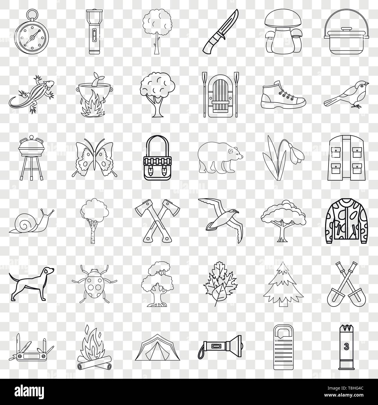 Backpack icons set, outline style Stock Vector
