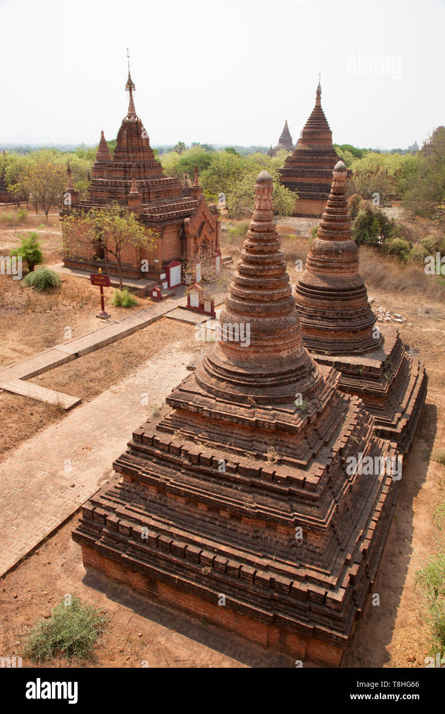 View of stupas and temples near Alotawpyae temple, Old Bagan and Nyaung U village area, Mandalay region, Myanmar, Asia Stock Photo