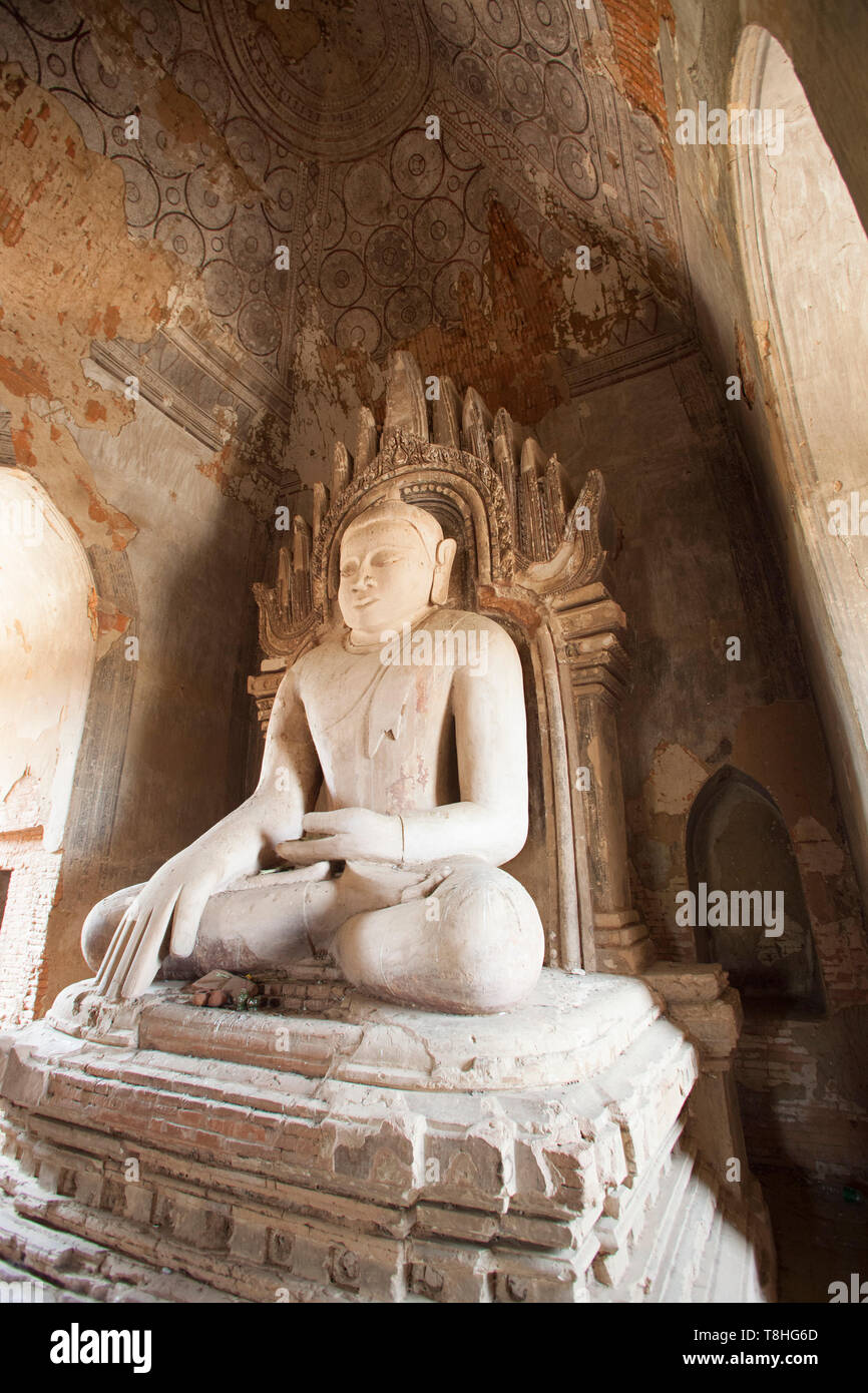 Buddha statue and paintings in a temple near Alotawpyae temple, Old Bagan and Nyaung U village area, Mandalay region, Myanmar, Asia Stock Photo