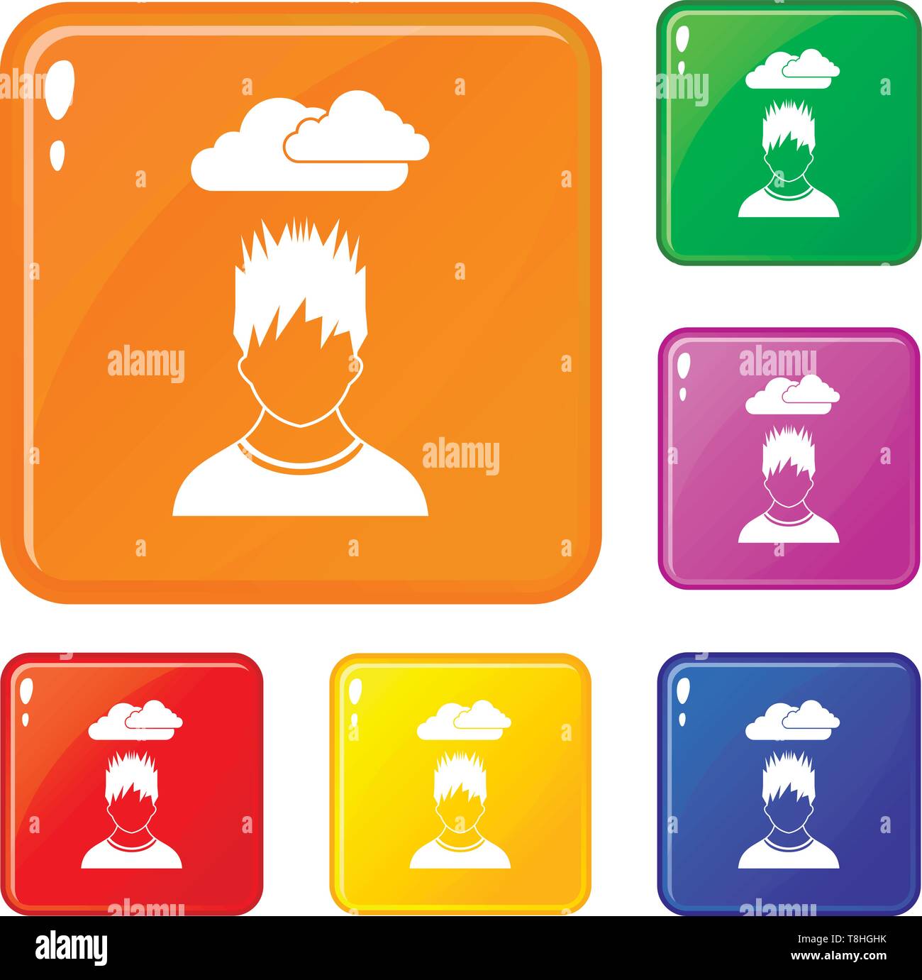 Depressed man with dark cloud over his head icons set vector color ...