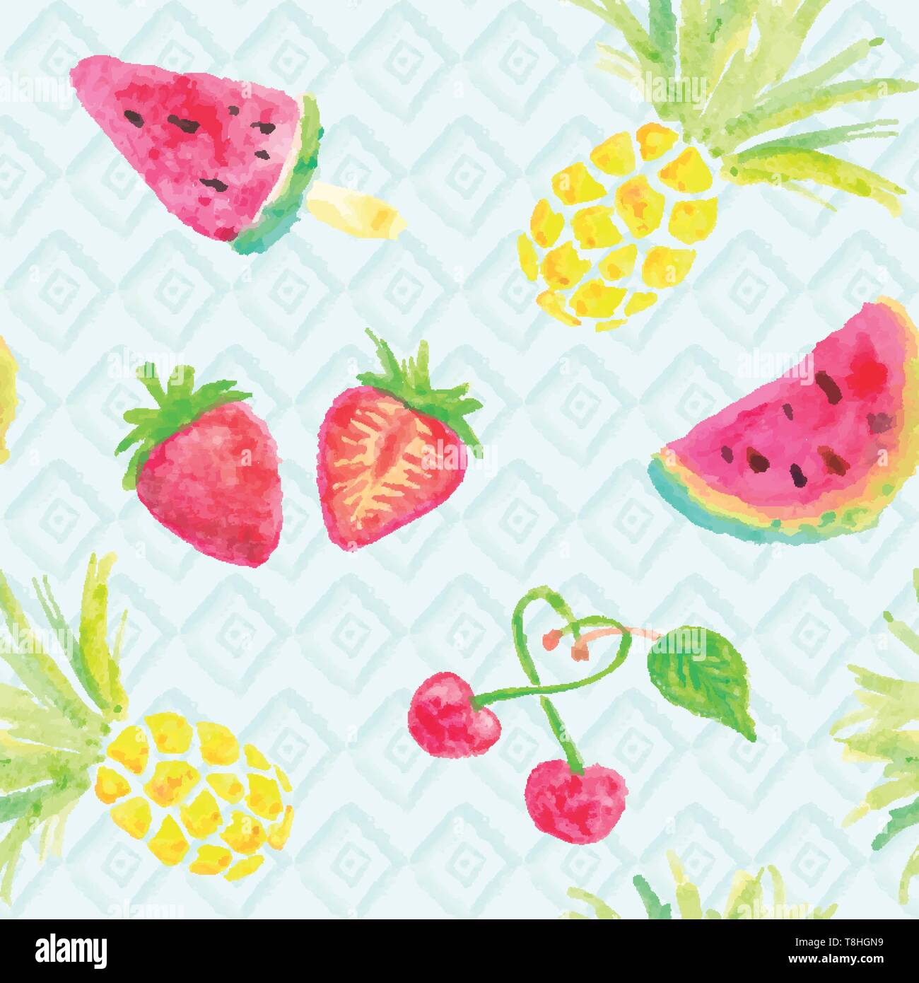 Colorful seamless fruits watercolor vector background Stock Vector
