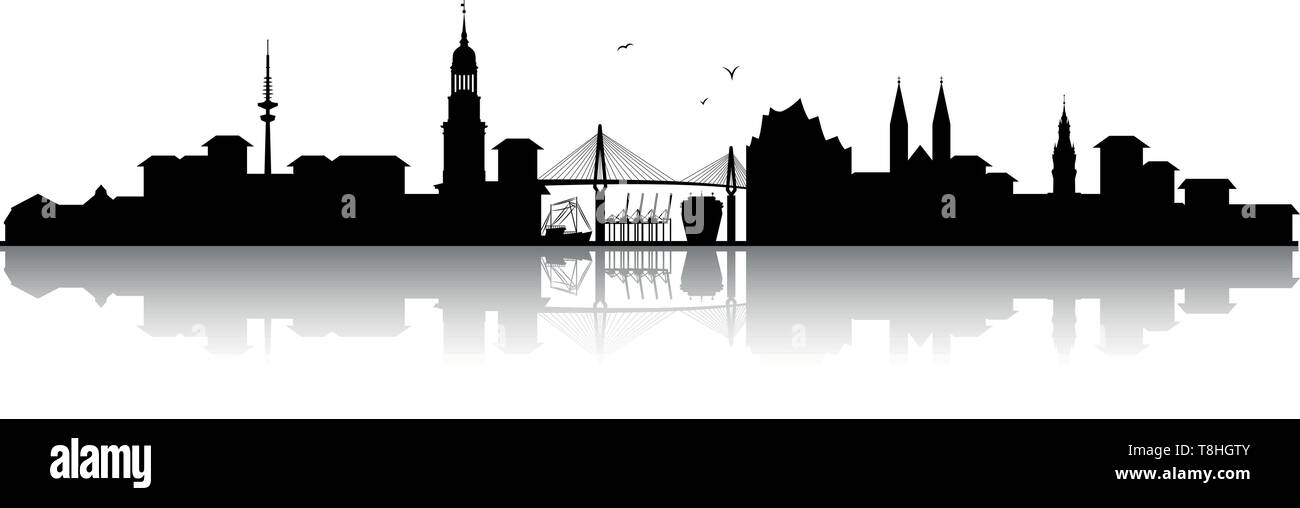 hamburg skyline black Stock Vector