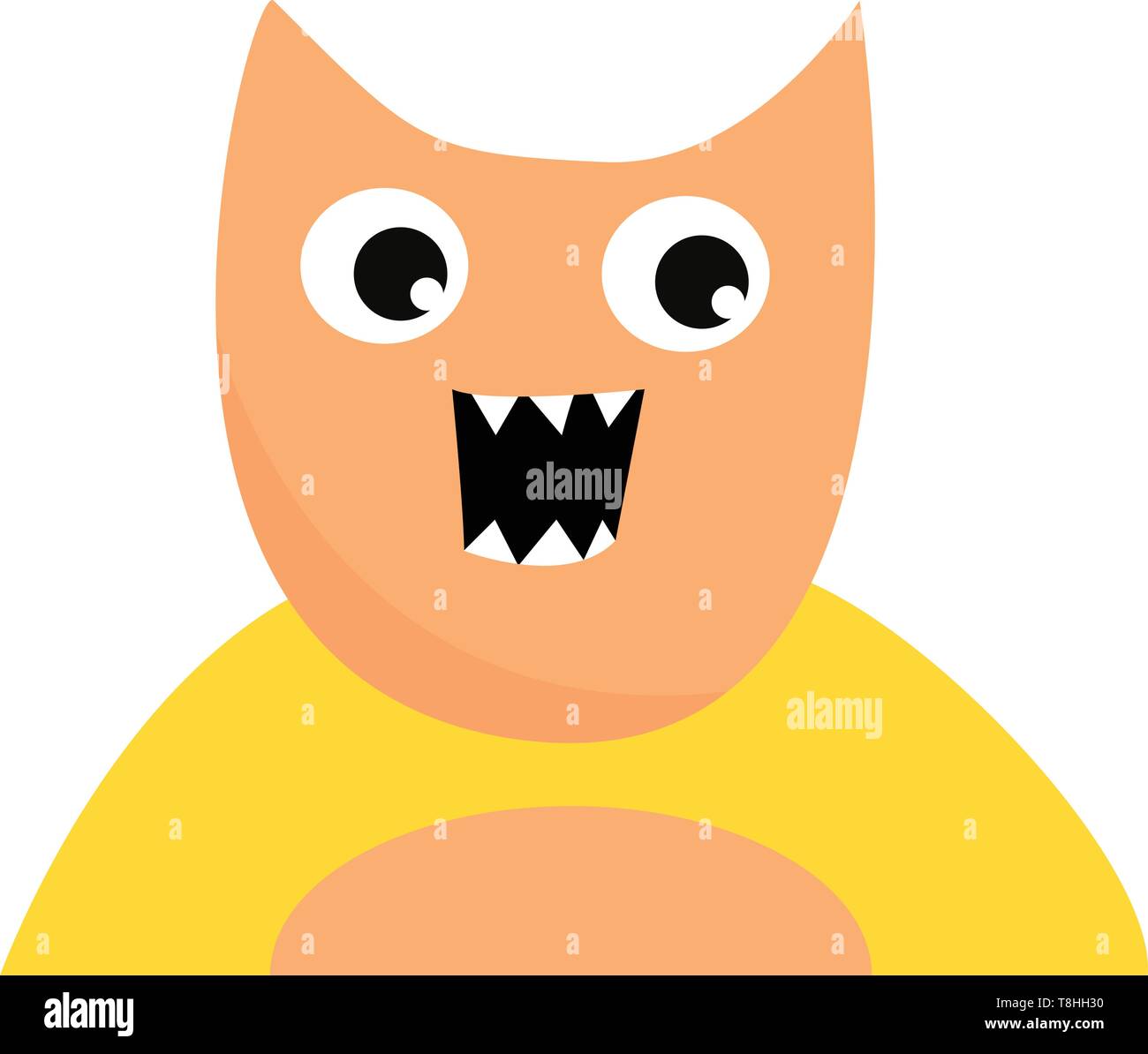 A cute happy monster with scary pointy teeth with his mouth open ...