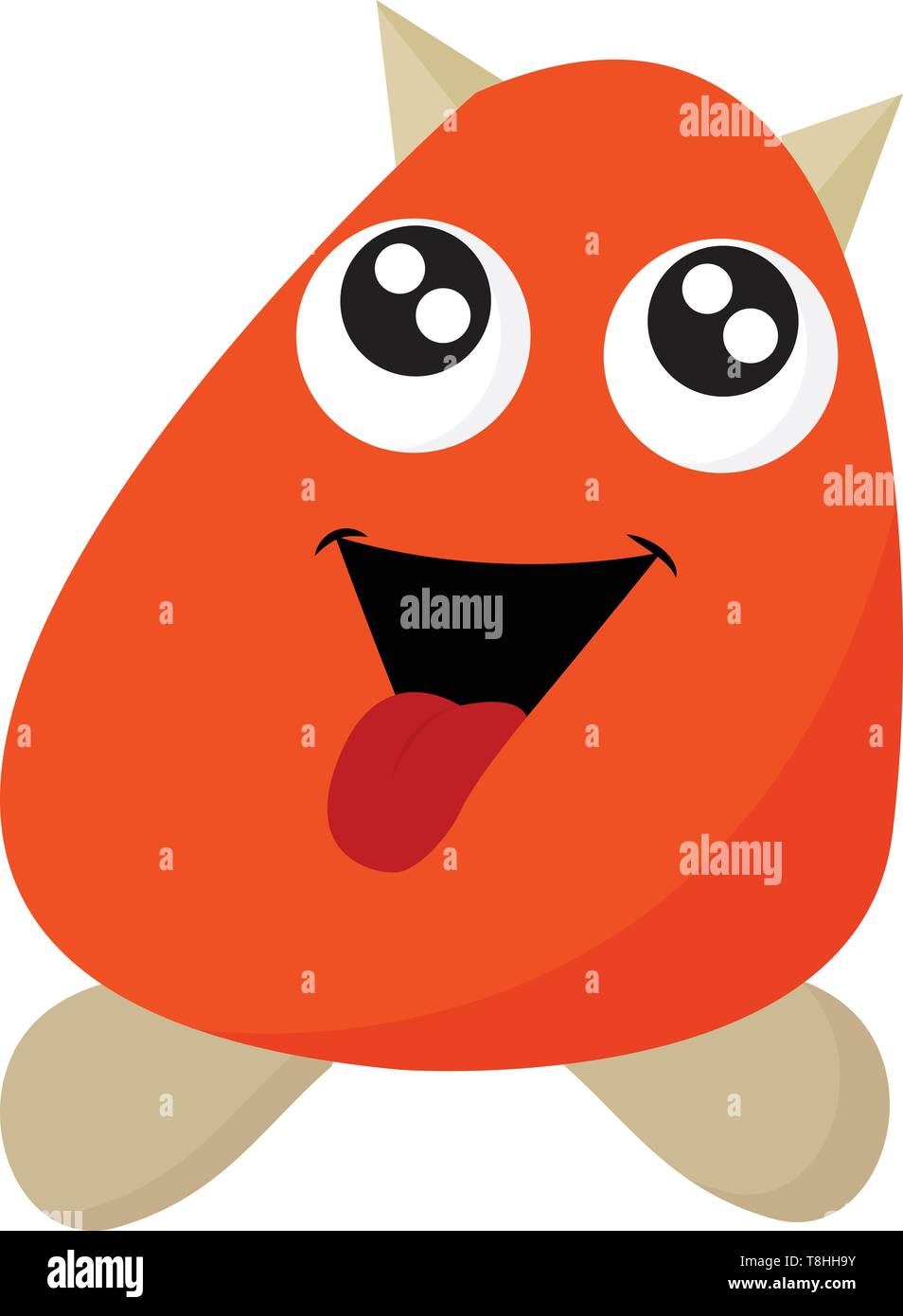 A happy orange monster with horns and his tongue out, vector, color