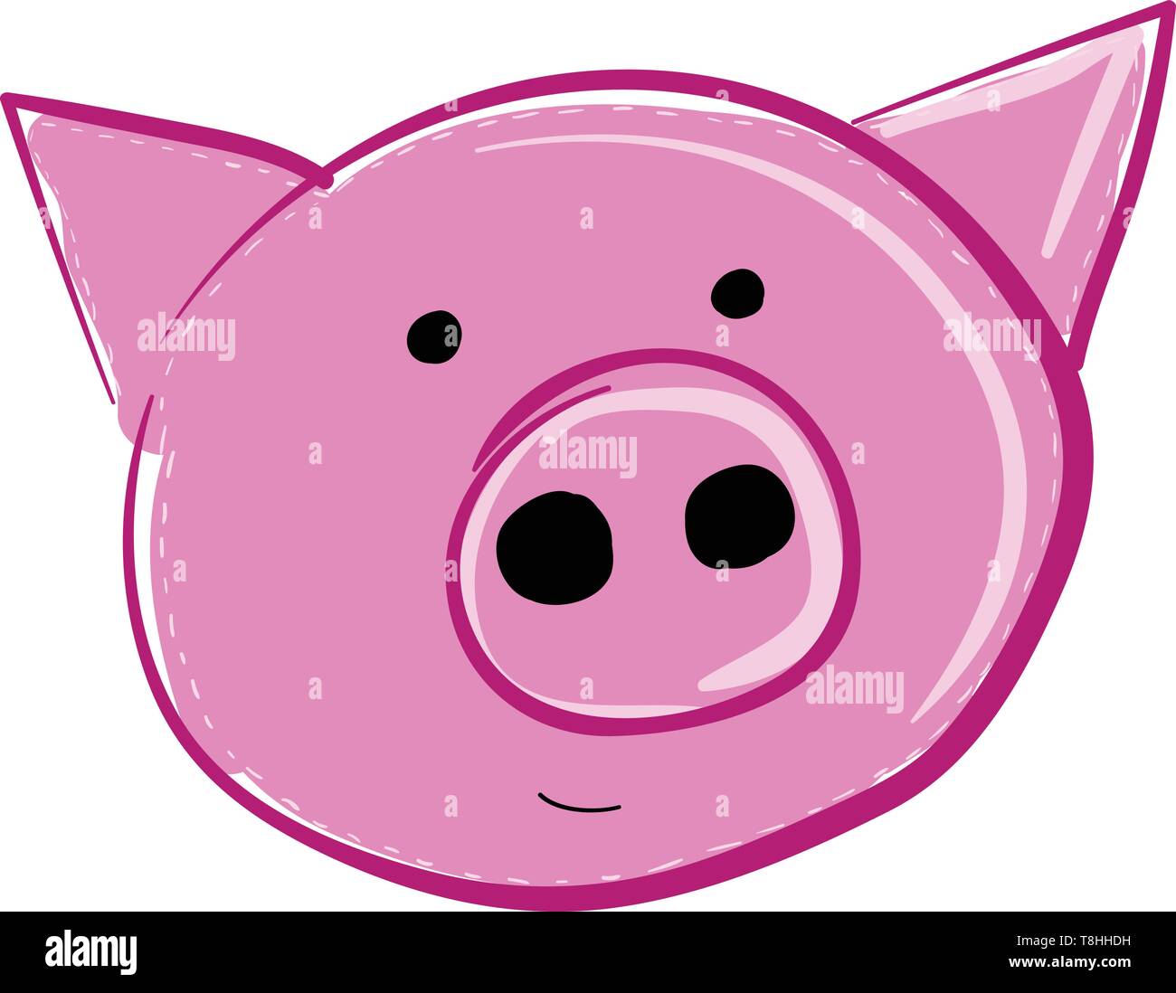 An illustration of a pink pig with pointy ears, vector, color drawing