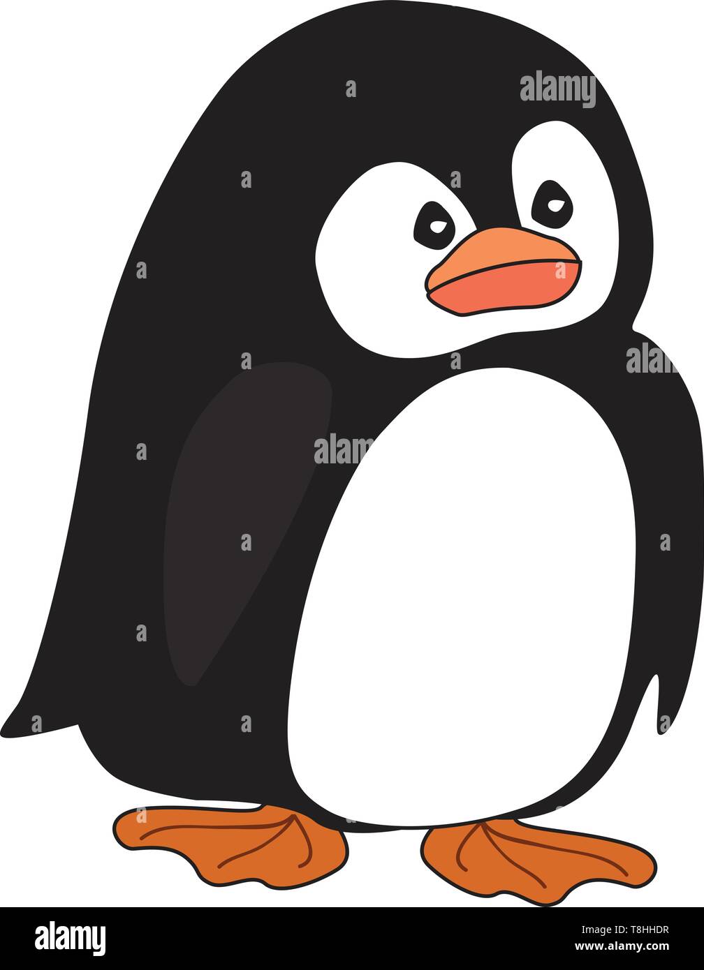 A sad little penguin with big orange feet and an orange beak, vector ...