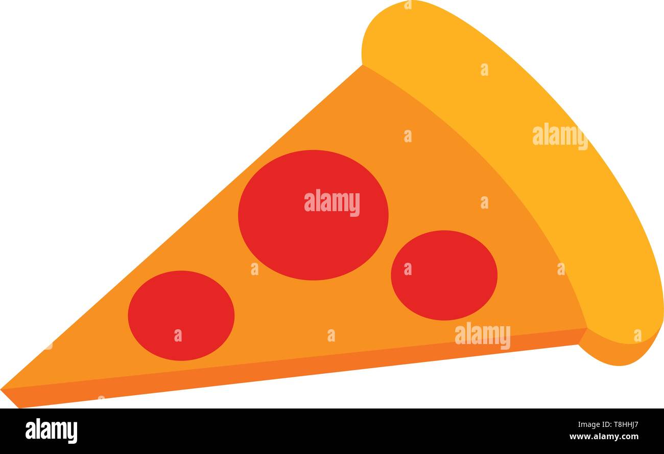 A yellow pizza slice with red toppings, vector, color drawing or