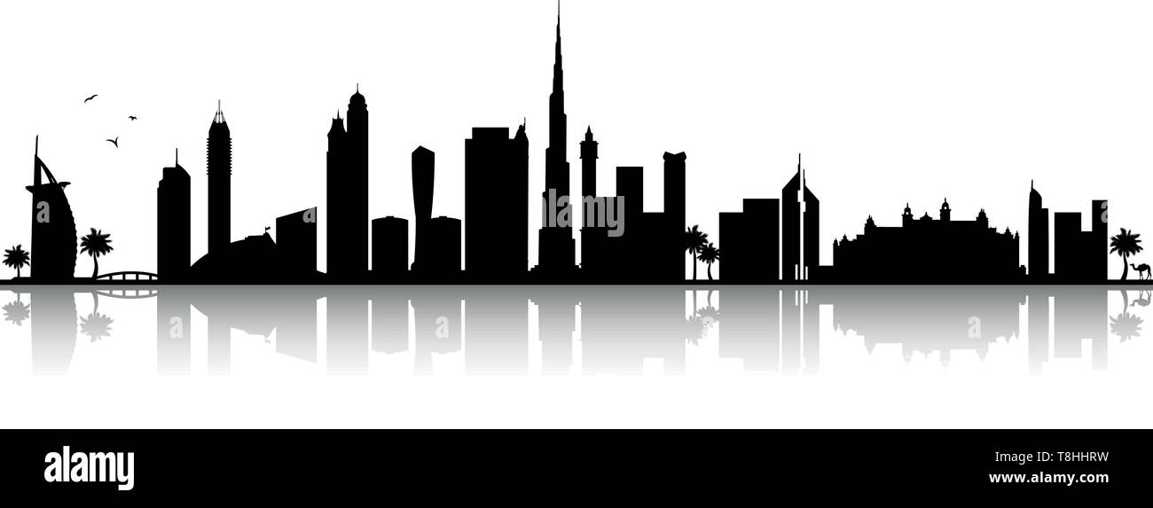 Dubai skyline black Stock Vector