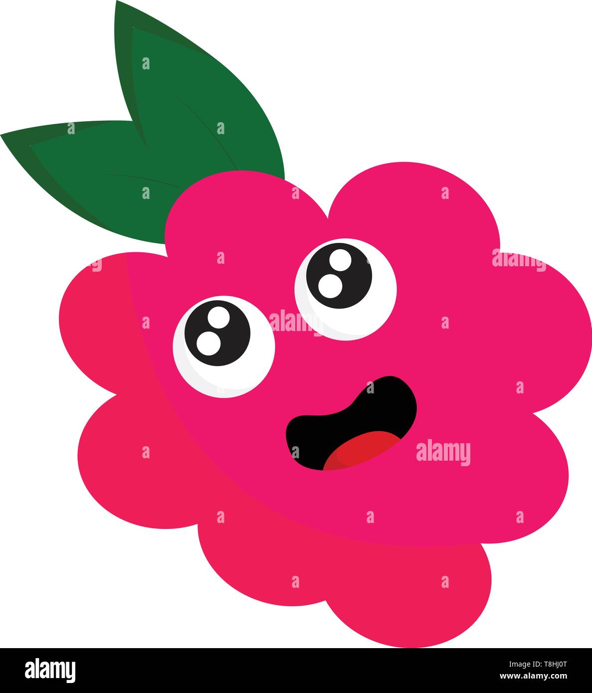 A happy cute pink raspberry smiling, vector, color drawing or