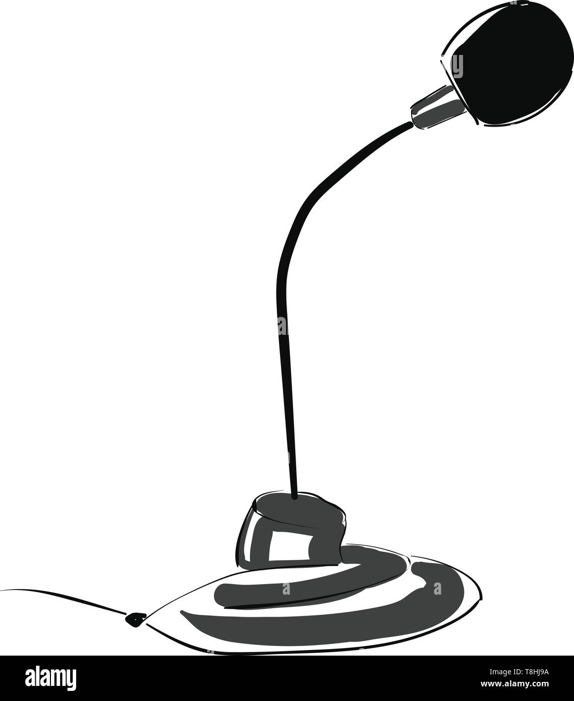 A black desk microphone, vector, color drawing or illustration Stock