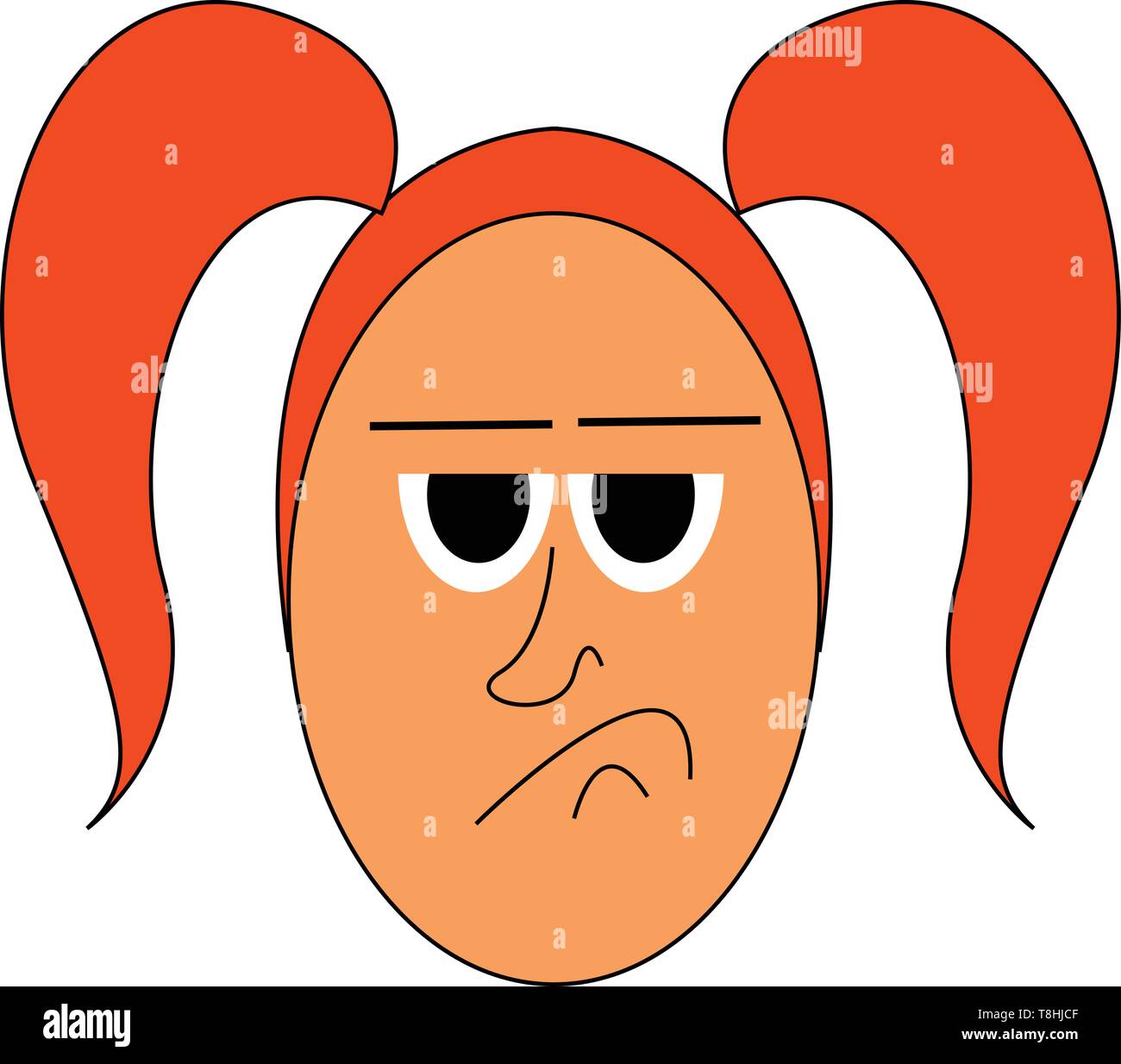 A Sad Little Girl With Orange Hair Vector Color Drawing Or