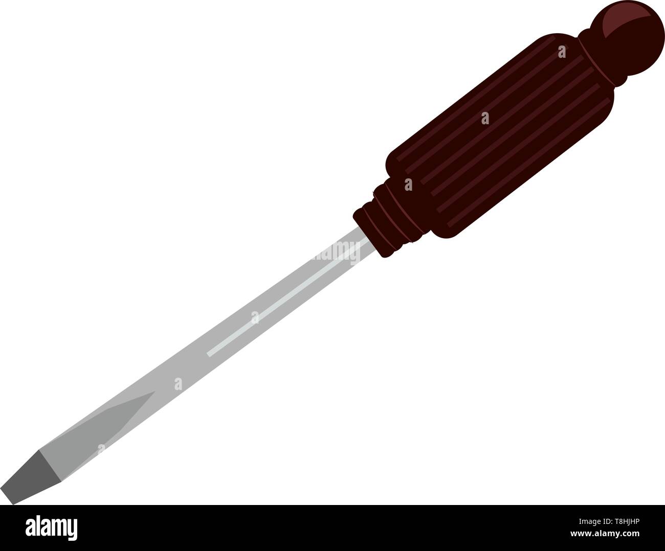 A long silver flathead screwdriver with a dark brown handle, vector