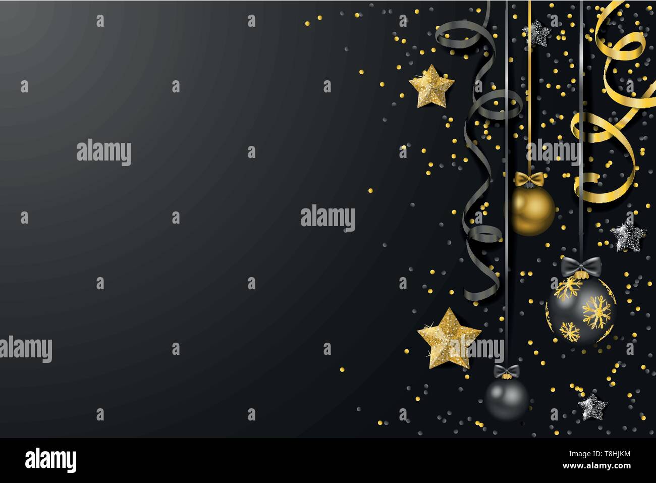 Merry christmas new year background with balls confetti stars vector Stock Vector