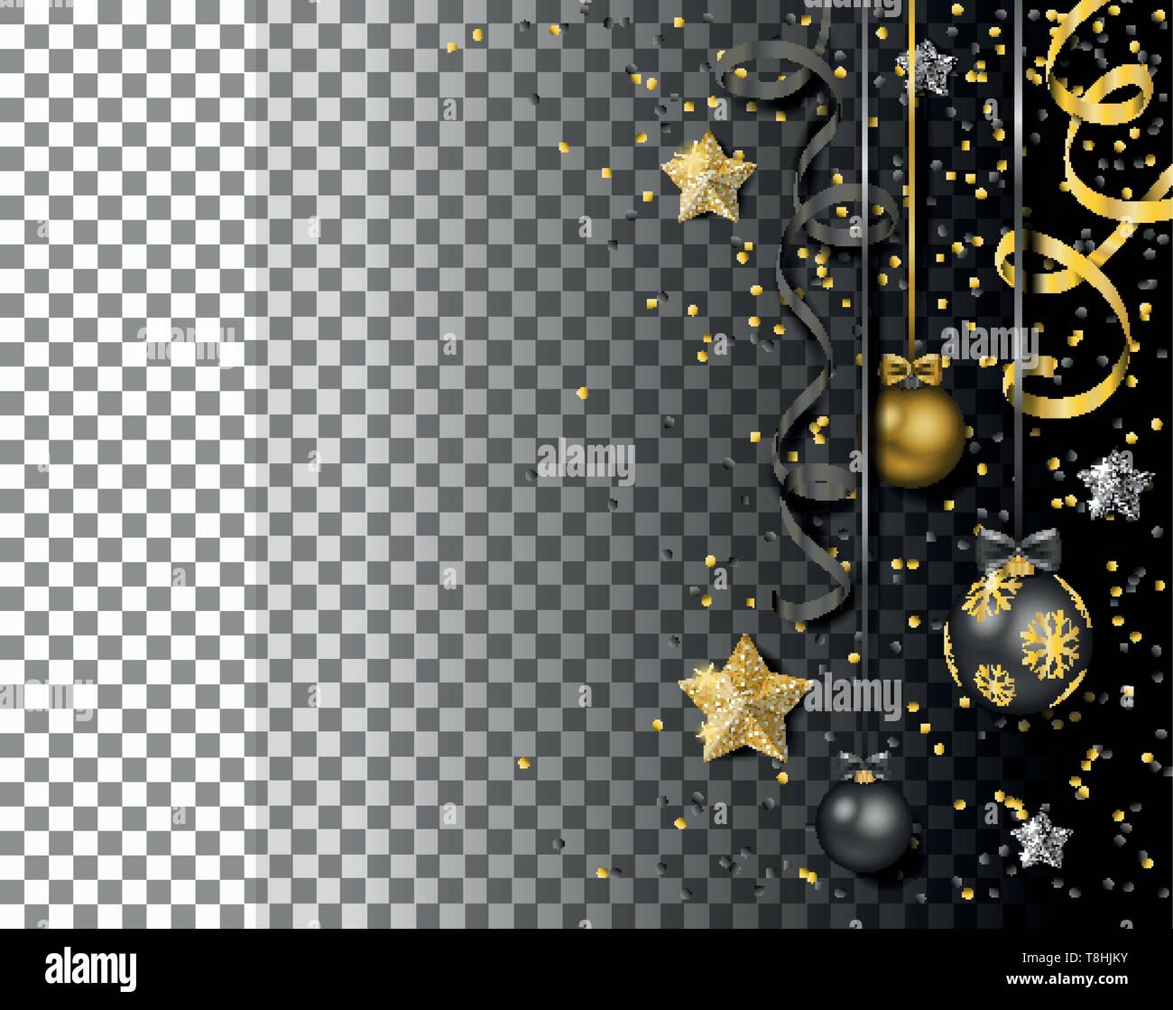 Merry christmas new year balls with confetti streamers stars vector isolated Stock Vector