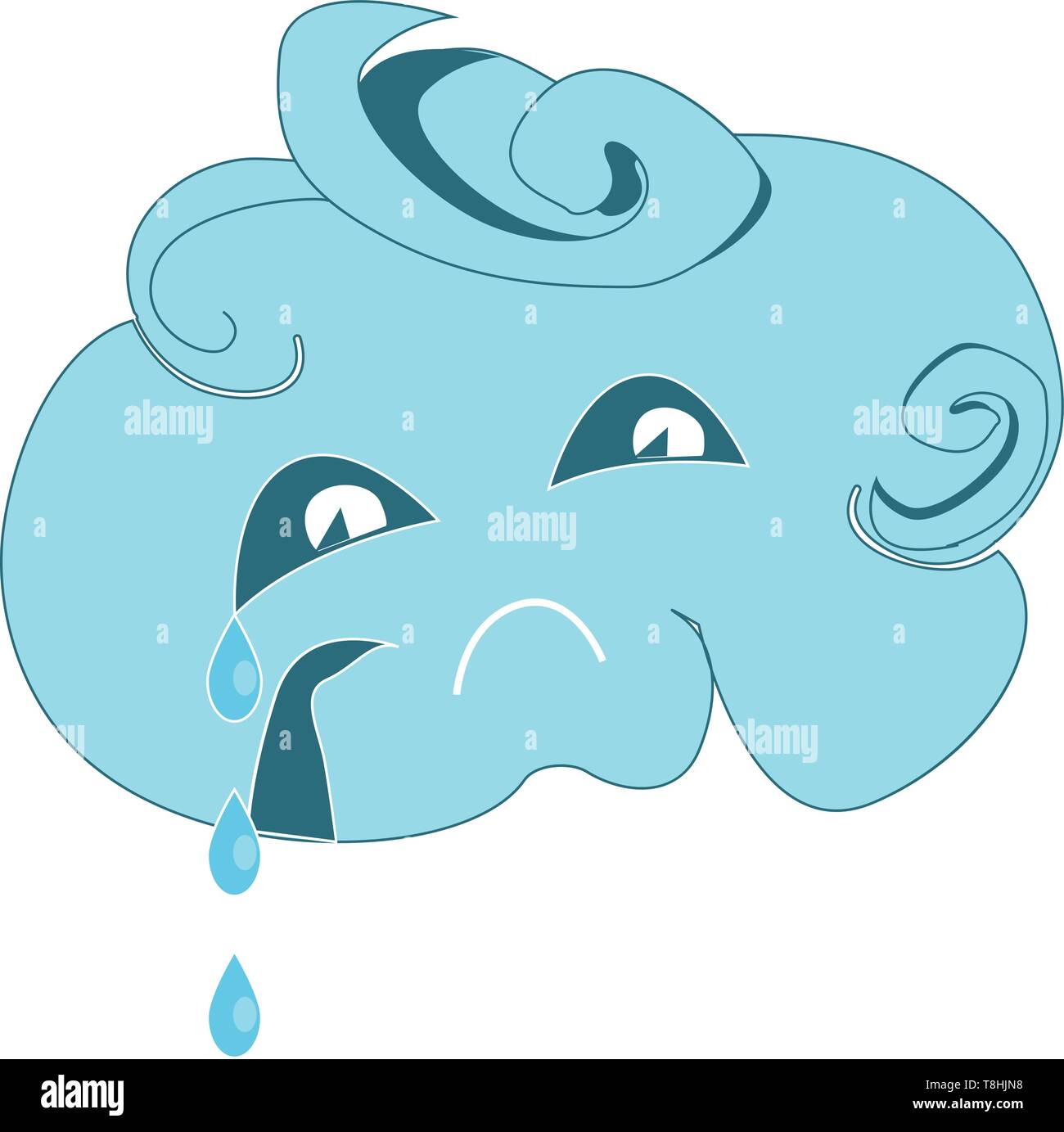A light blue cloud crying, vector, color drawing or illustration. Stock Vector