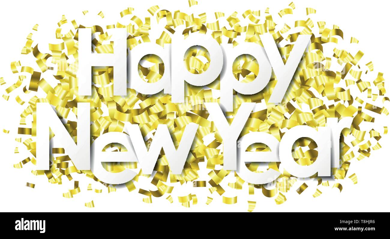 Happy new year with golden confetti isolated Stock Vector
