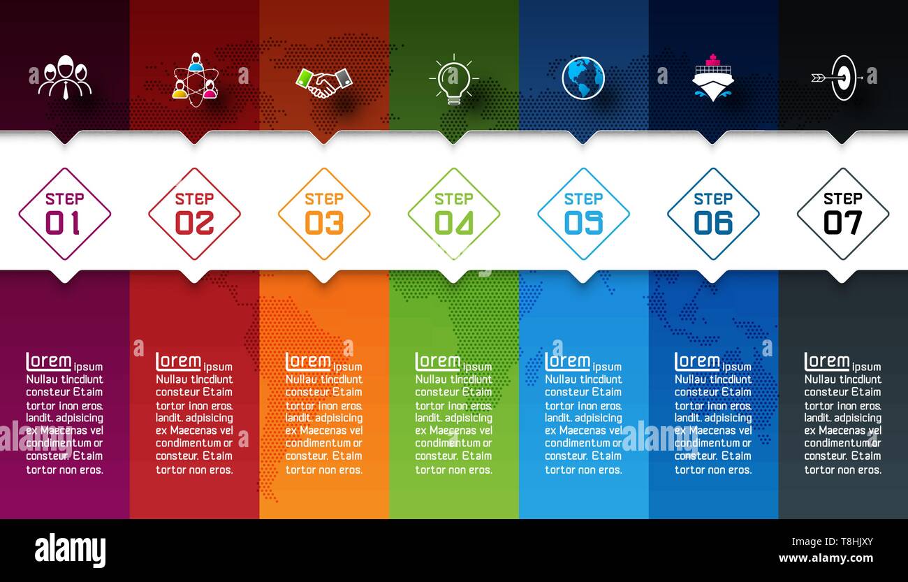 Seven colorful bars with business icon infographics Stock Vector Image ...
