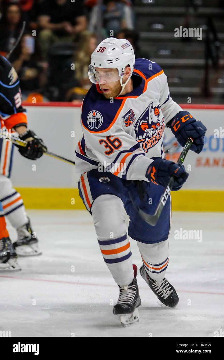 San Diego, California, USA. 8th May, 2019. Patrick Russell (36) of Bakersfield Condors durning the Bakersfield Condors vs San Diego Gulls AHL Game at Pechanga Area San Diego in San Diego, California. Michael Cazares/Cal Sport Media/Alamy Live News Stock Photo