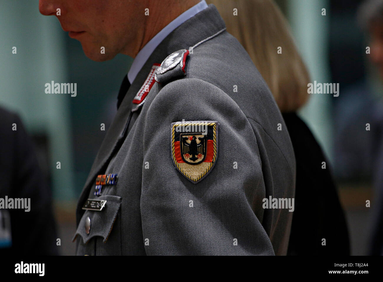 Brussels, Belgium. 14th May 2019. German army officer attends in meeting of EU defense ministers at the EU headquarters. Credit: ALEXANDROS MICHAILIDIS/Alamy Live News Stock Photo