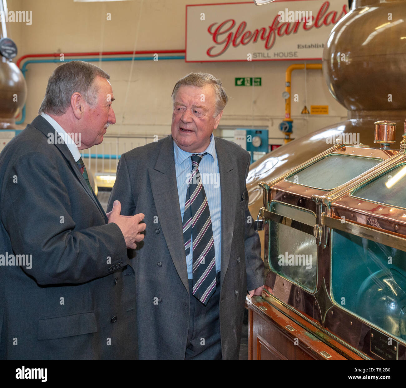 13 May 2019, Glenfarclas Distillery, Ballindaloch, Banffshire, Scotland, UK. The RT Hon Kenneth Clarke QC, MP, visits the Distillery to uncask the barrel of whisky that he filled exactly 25 years ago, 13 May 1994. Credit: JASPERIMAGE/Alamy Live News Stock Photo
