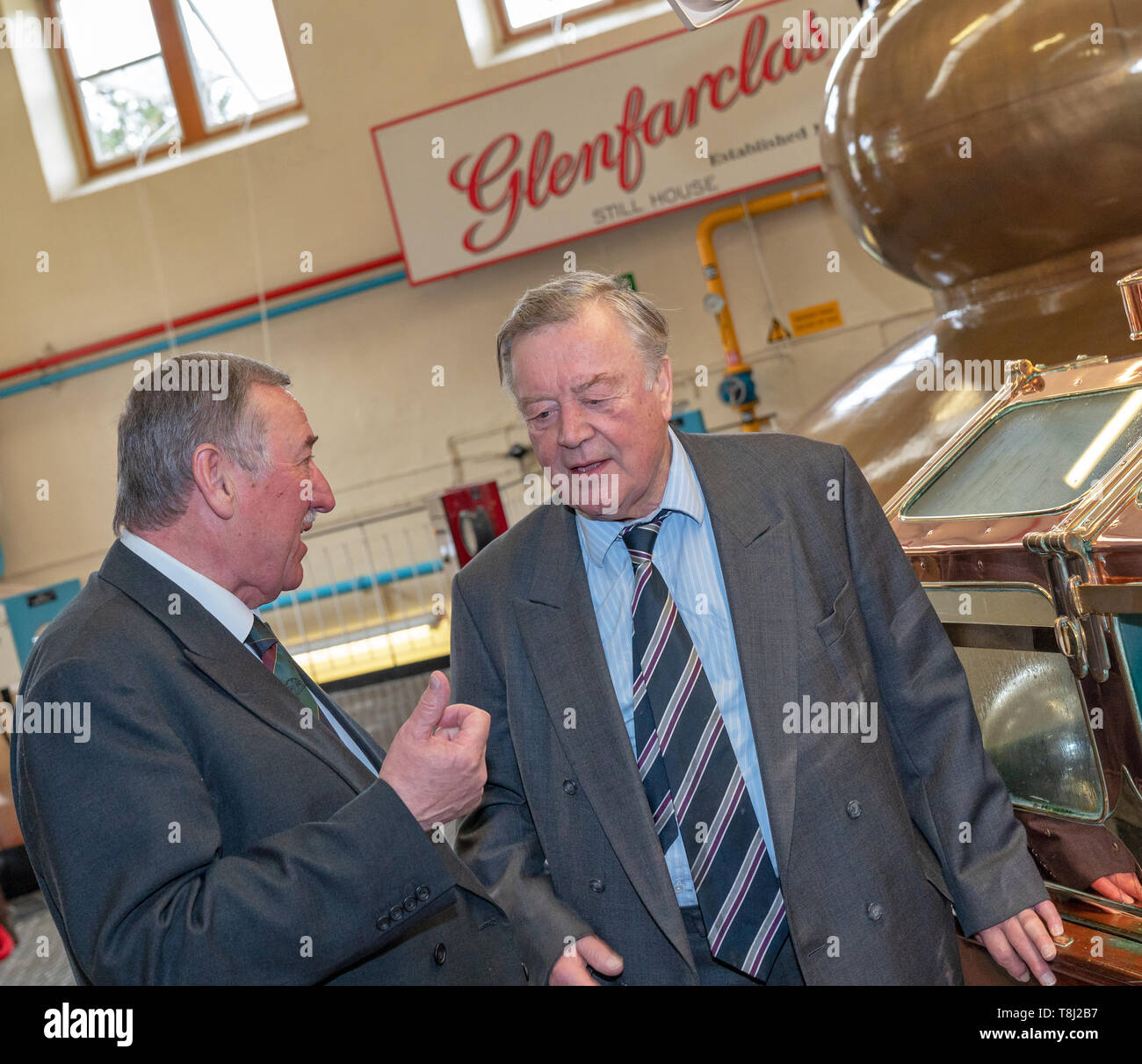 13 May 2019, Glenfarclas Distillery, Ballindaloch, Banffshire, Scotland, UK. The RT Hon Kenneth Clarke QC, MP, visits the Distillery to uncask the barrel of whisky that he filled exactly 25 years ago, 13 May 1994. Credit: JASPERIMAGE/Alamy Live News Stock Photo