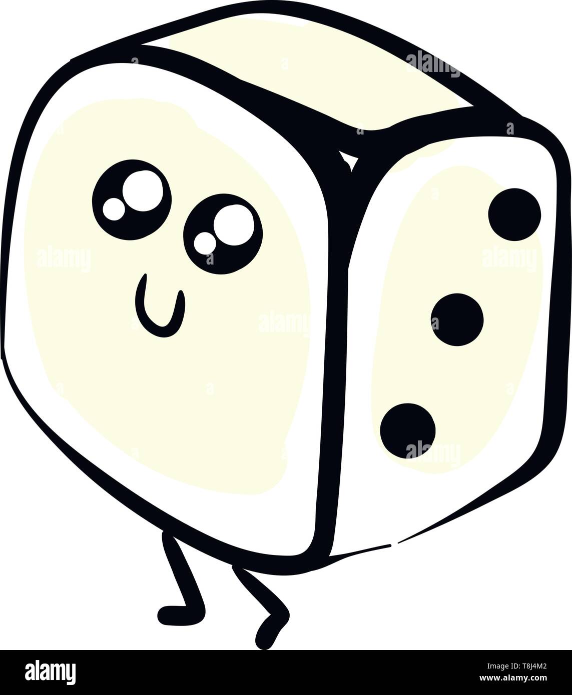 A sketch of a big dice in white colour with a smiley , vector, color
