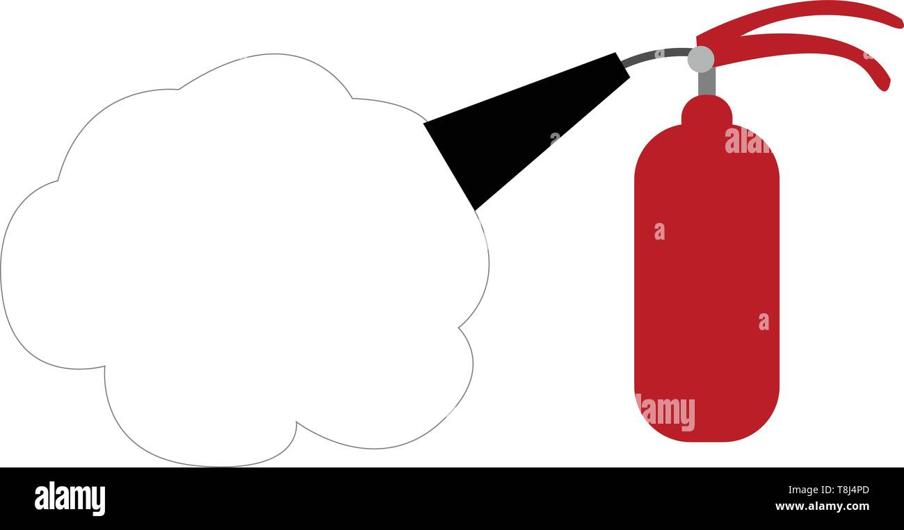 A working fire extinguisher in red colour which is spraying , vector