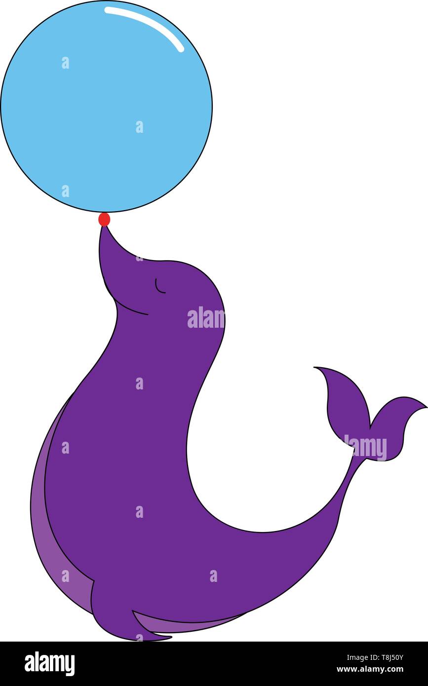 A seal in dark purple colour with blue colour ball on its nose , vector,  color drawing or illustration Stock Vector Image & Art - Alamy