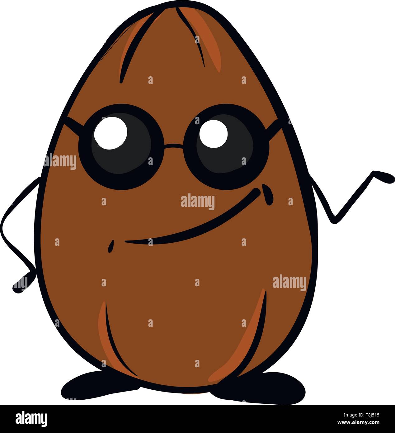 A happy brown nut wearing black glasses and shoes like a gangster , vector, color drawing or illustration. Stock Vector