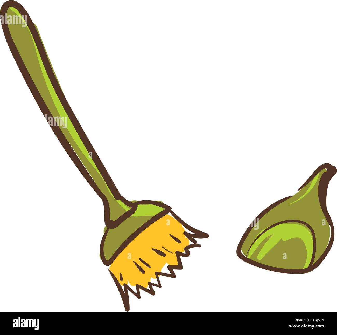 A good looking broom and dustpan in green colour , vector, color
