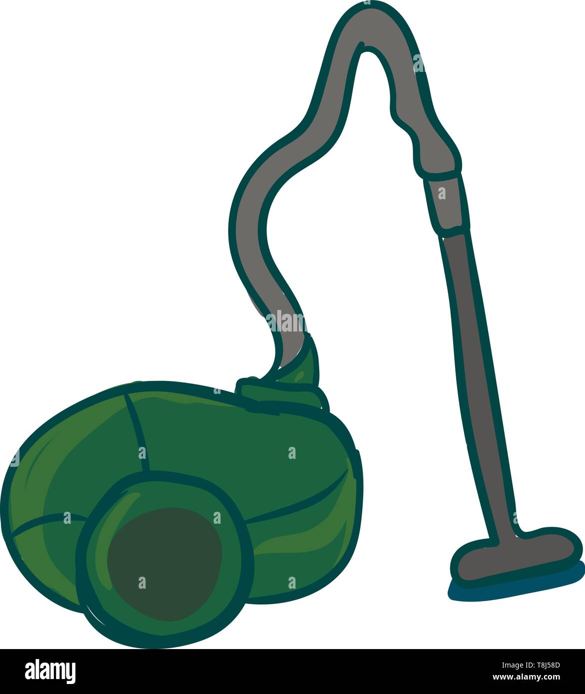 A big trendy vacuum cleaner in dark green colour , vector, color drawing or illustration Stock