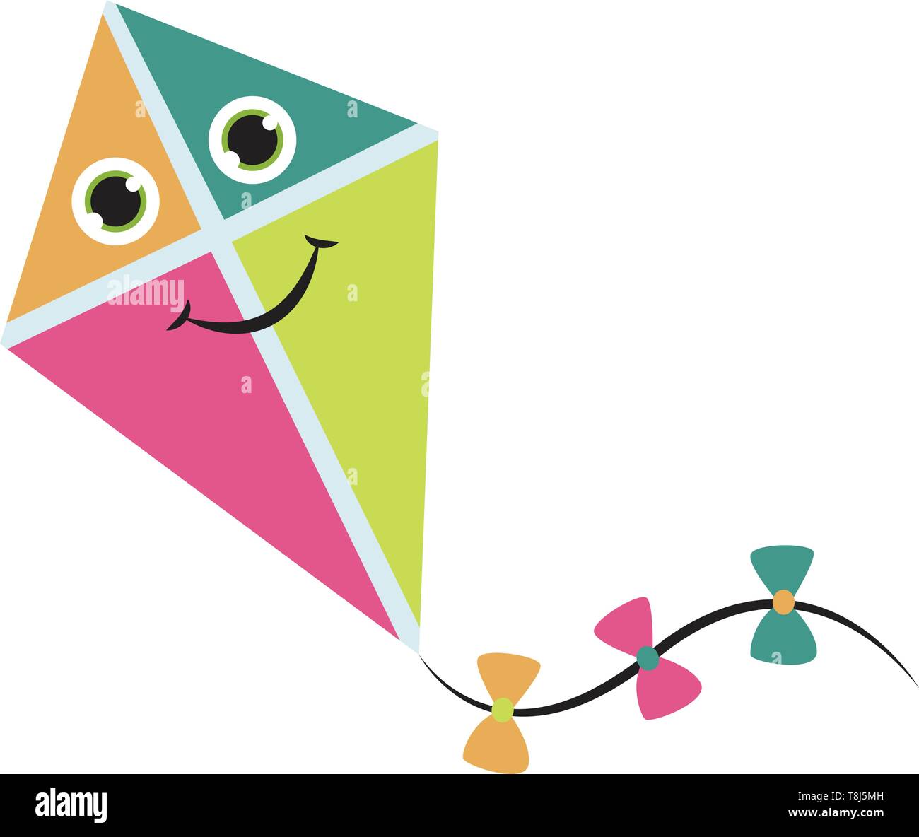 A happy kite with three cute bows which are colourful , vector, color