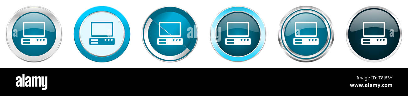 Computer silver metallic chrome border icons in 6 options, set of web ...