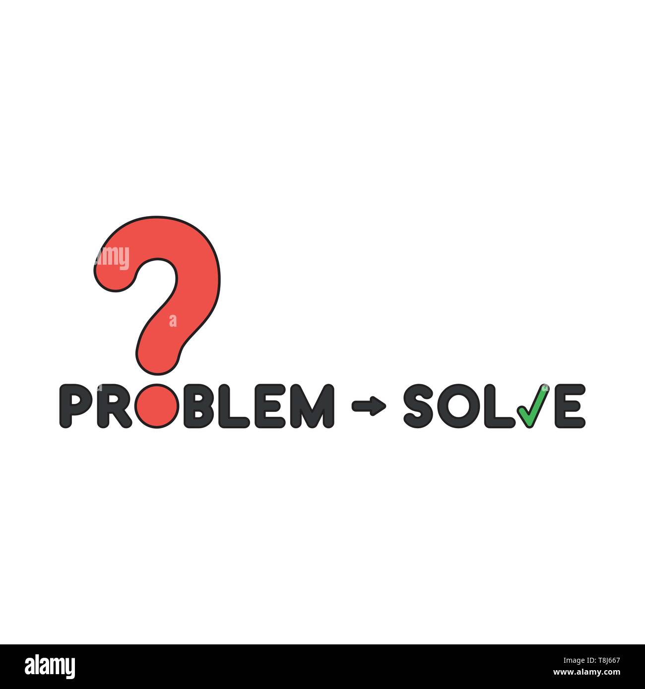 Vector icon concept of problem word with red question mark and solve ...