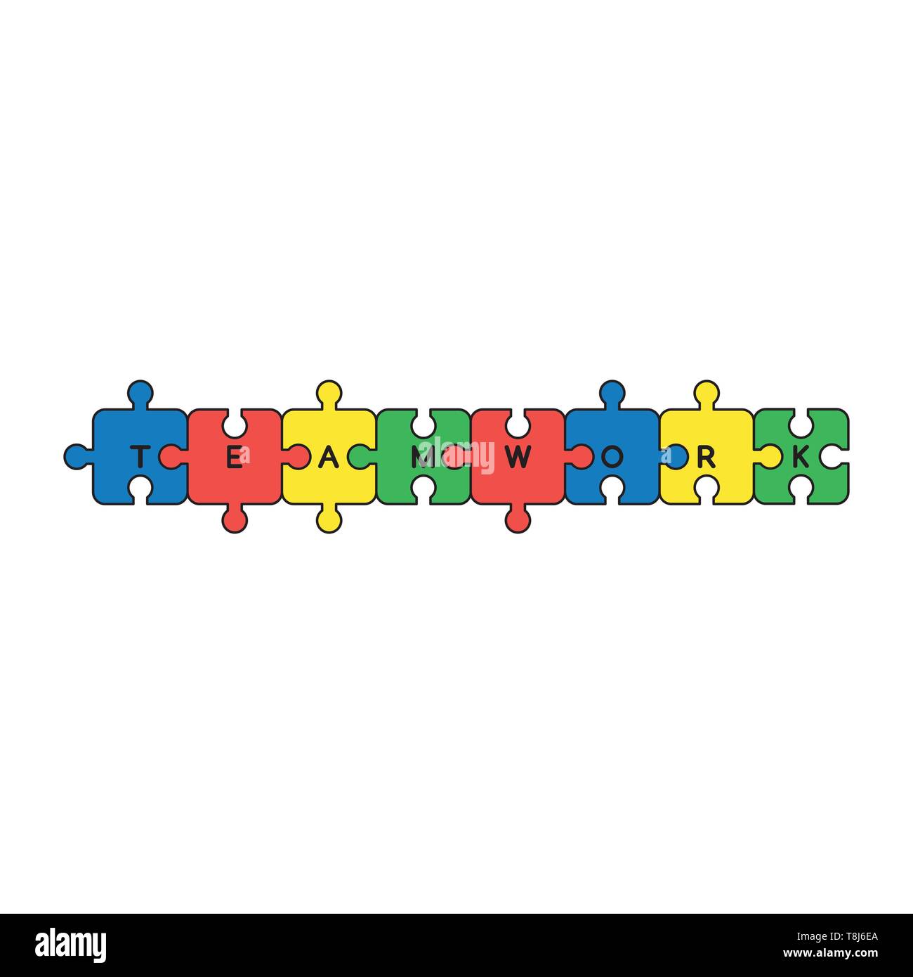 Vector icon concept of connected teamwork jigsaw puzzle pieces. Black ...