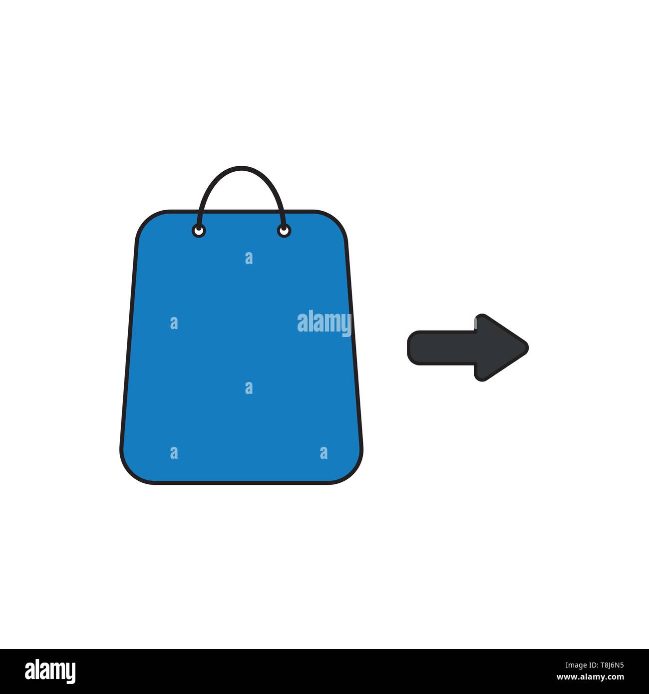 Vector icon concept of blue shopping bag with arrow. Black outlines and ...