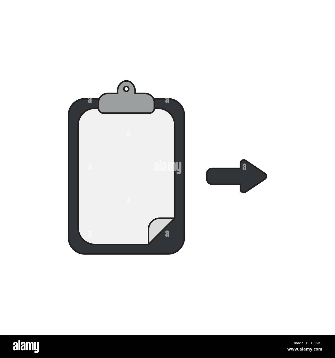 Vector icon concept of clipboard and blank paper with arrow. Black ...