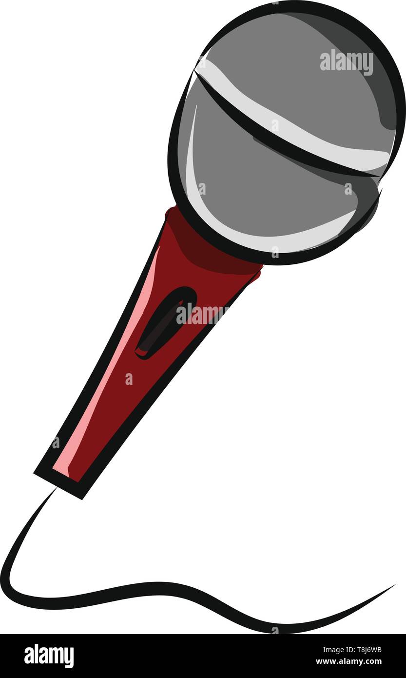 Professional wired microphone featured with on/off switch for onstage control, maroon handle, and, an effective built-in spherical wind and pop filter Stock Vector