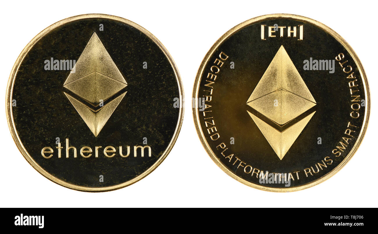 Golden ethereum isolated on white background. Front and back sides are  shown. High resolution photo. With clipping path. Full depth of field Stock  Photo - Alamy
