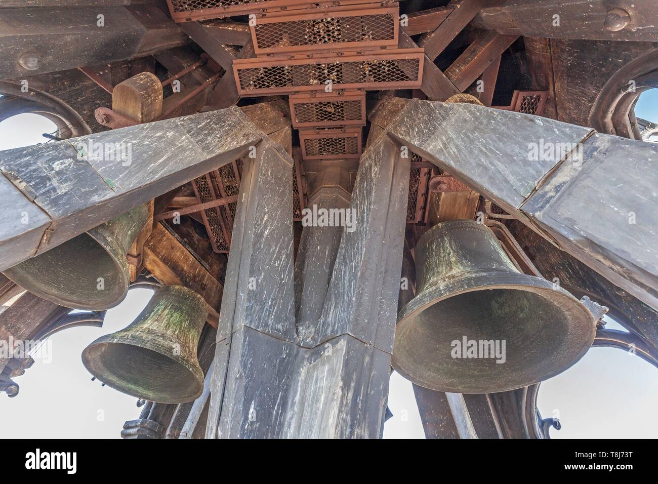 France, Paris, zone listed as World Heritage by UNESCO, the bells inside the spire of Notre-Dame cathedral on the City island Stock Photo