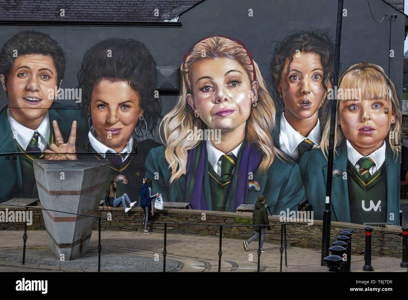 United Kingdom, Northern Ireland, Ulster, county Derry, Derry, TheDerry Girls mural Stock Photo