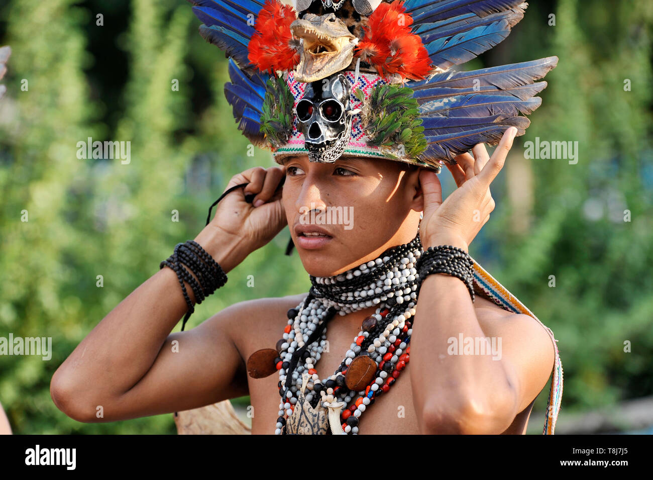 Portrait of young man in traditional costume - South America Stock Photo