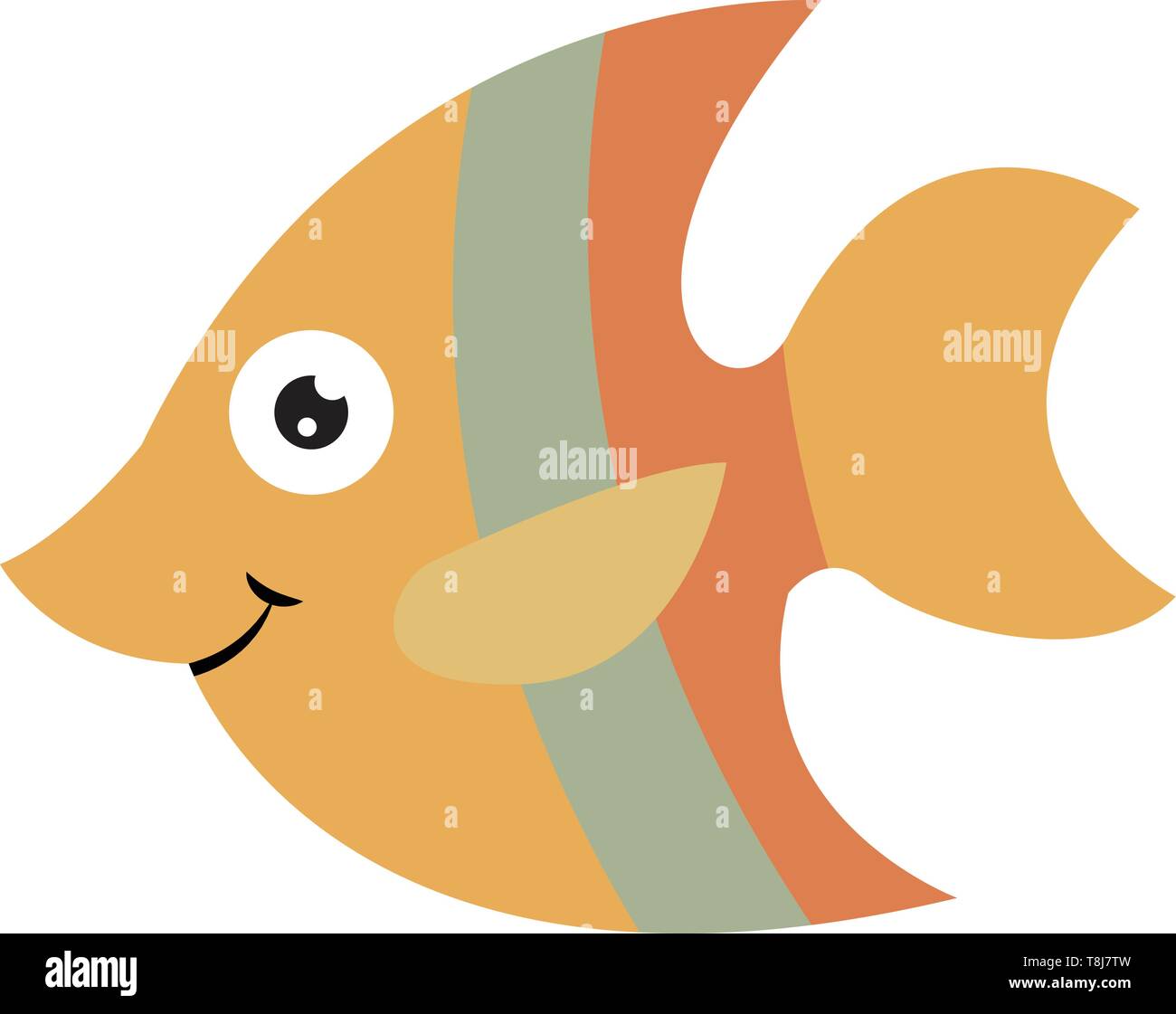 an orange fish with an orange tail, sharp and pointed nose with grey-colored band-like scales on its sickle-shaped body looks so wondrous while smilin Stock Vector