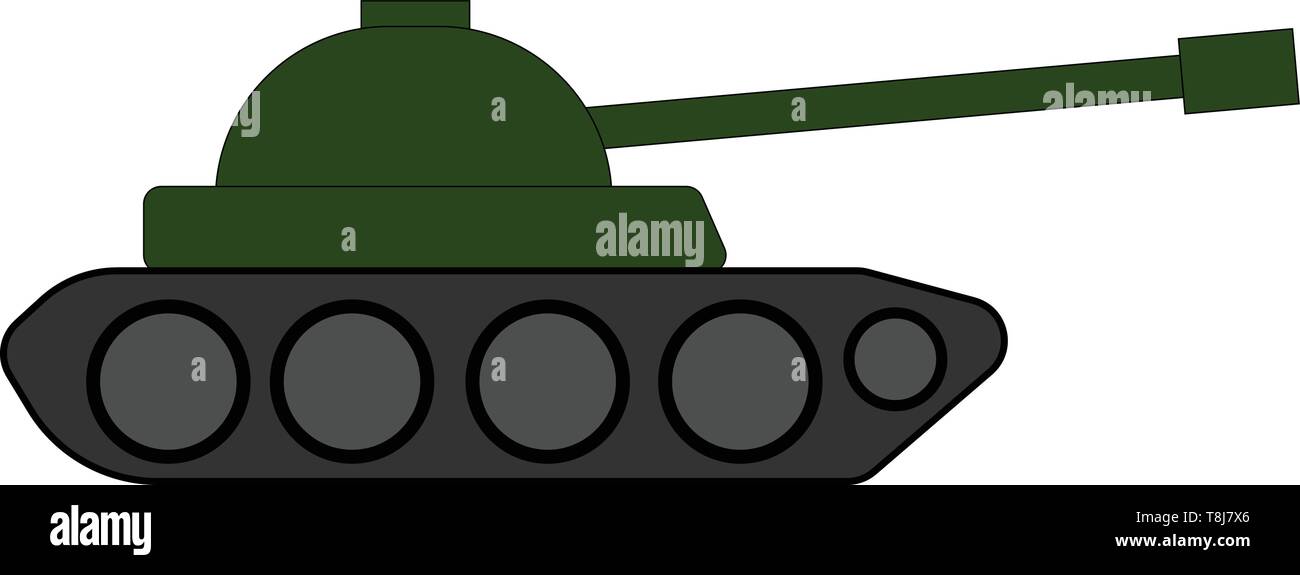 A tank or armored combat vehicle in green provides support to infantry and serves as a vehicle for large-scale artillery and armored protection, vecto Stock Vector
