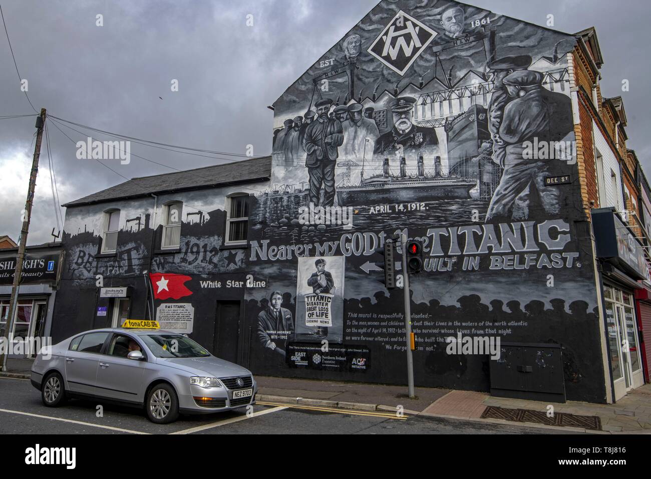 United Kingdom, Northern Ireland, Ulster, county Antrim, Belfast, Titanic mural in East Belfast dock area Stock Photo